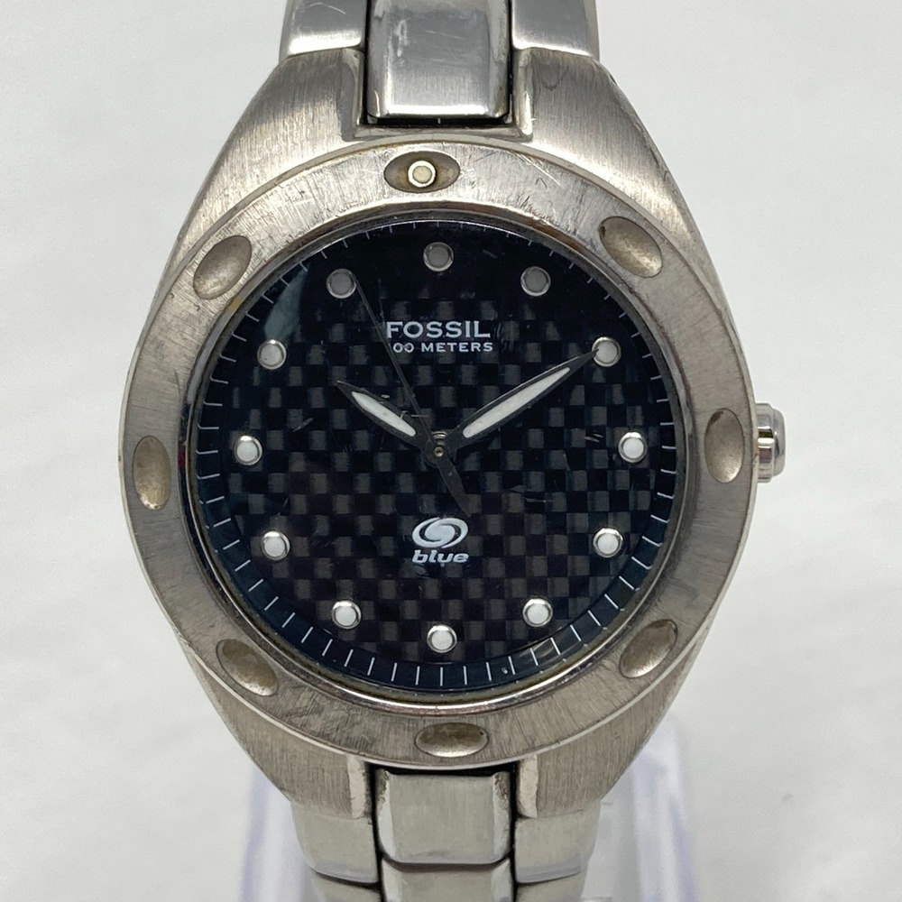 Fossil Blue Watch Men Women 35mm Silver Tone AM3351 Textured Dial New Battery 7"